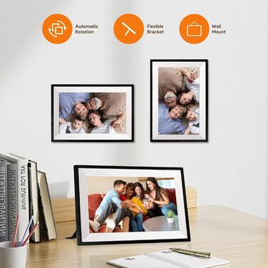 Цифровий фоторамка Aorpdd з Wi-Fi, 10.1 дюйма, HD IPS, сенсорний екран, 32GB, автоматичне обертання, Frameo App, чорний