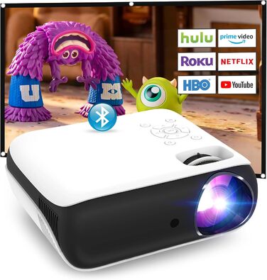 HOPVISION Міні проєктор 4K, 1080P Full HD, 13000 люменів. Підтримка Bluetooth, для Fire Stick/PS5/Smartphone/TV. Портативний проєктор для дому та на вулицю