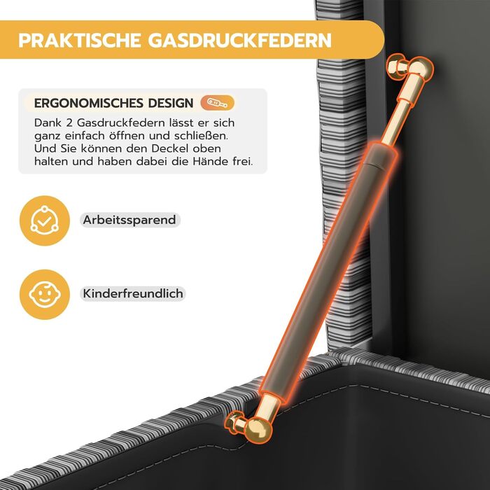 Водонепроникний садовий ящик для зберігання UDPATIO 480л з колесами, сірий 138x61 см | Ящик для подушок, стійкий до УФ-випромінювання та погодних умов для саду, балкону