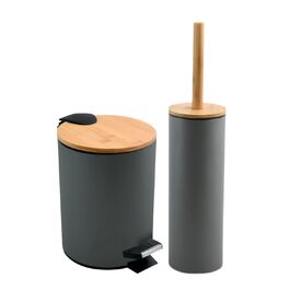 Набір для ванної кімнати Spirella Adonis 2 шт. косметичний контейнер з механізмом плавного закриття та щітка для унітазу з нержавіючої сталі бамбук з силіконовою щіткою (антрацит, 3 л)