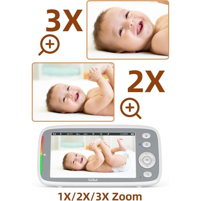 Відеоняня TakTark з камерою 5'' 720P IPS, поворот Pan-Tilt 300°, двосторонній зв'язок, нічний режим та моніторинг температури, VOX