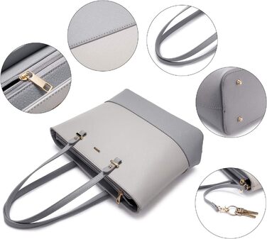 LOVEVOOK Сумка-шоппер для жінок, велика жіноча сумка, шкіряна сумка LOVEVOOK, 3-частинний набір (світло-сірий/темно-сірий)