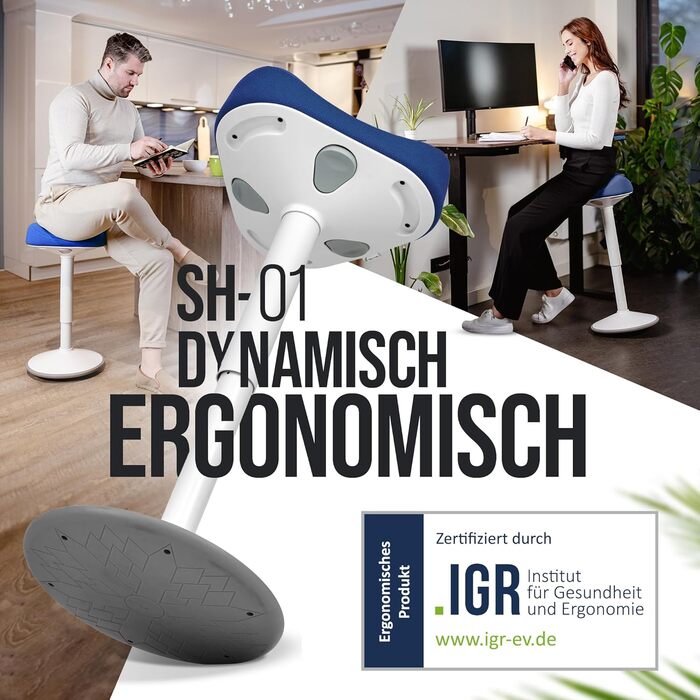 Офісний стілець Vina Home SH-01: ергономічний, регульований, з ефектом гойдання, IGR сертифікований (83 см, морська хвиля)
