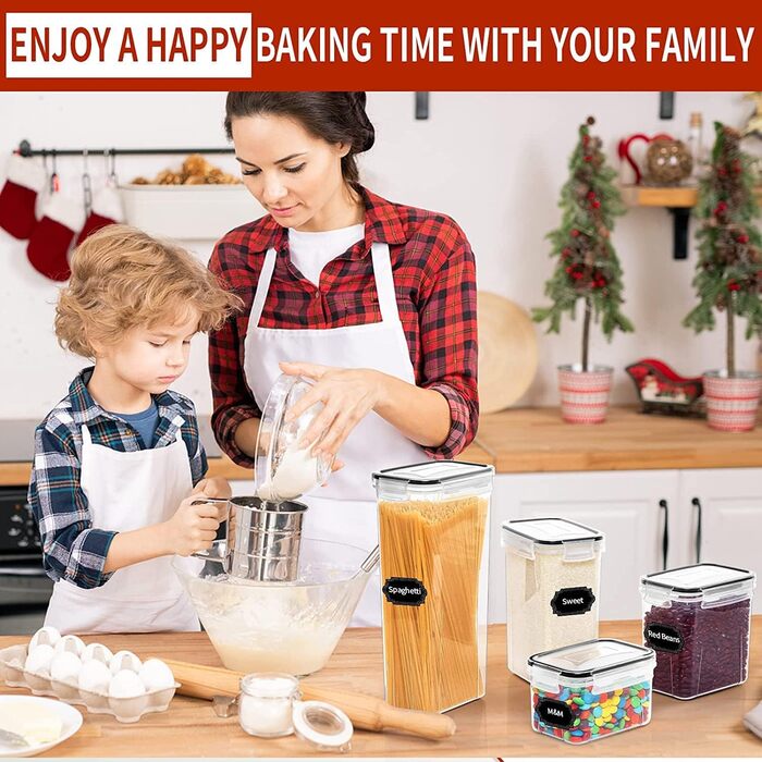 Набір контейнерів для зберігання KAHEIGN 16 шт. з кришкою, 4 розміри, герметичні, BPA-free, прозорі контейнери для продуктів, кухонні, для борошна, крупи, мюслі