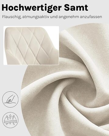 Крісла для їдальні WOLTU з підлокітниками та спинкою, для кухні, вітальні, їдальні, м'які крісла з оксамитовим покриттям, металеві ніжки, (кремовий, набір 8 шт)