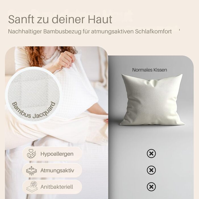 Подушка для вагітних та годування XL для сну на боці, з наповнювачем Memory Foam та чохлом з 100% бавовни, бежева