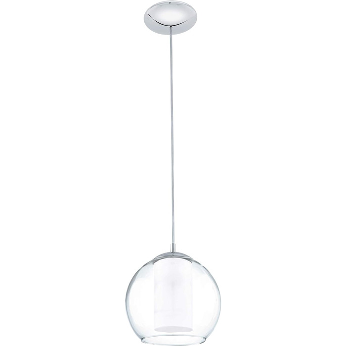 Підвісний світильник EGLO Bolsano, підвісний світильник на 3 полум'я, підвісний світильник зі сталі та скла з хрому, білий, прозорий, лампа для обіднього столу, світильник для вітальні з цоколем E27 (підвісний світильник 1 полум'я)