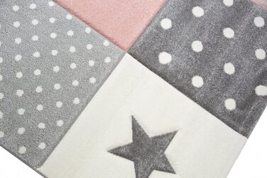 Килим для дитячої кімнати, ігровий, дизайн у вигляді зірочок у формі серця, рожевий, білий, сірий, Розмір 140x200 см