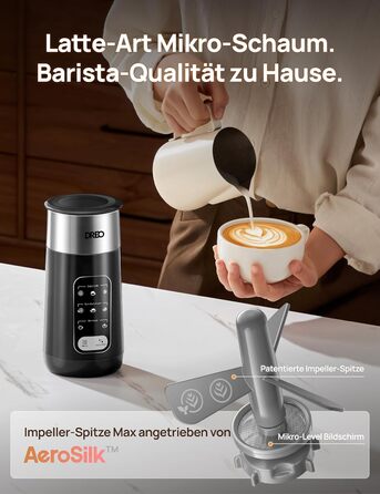 Електричний спінювач молока Dreo 8-в-1 для лате-арту, 270 мл, з підігрівом, LED, чорний