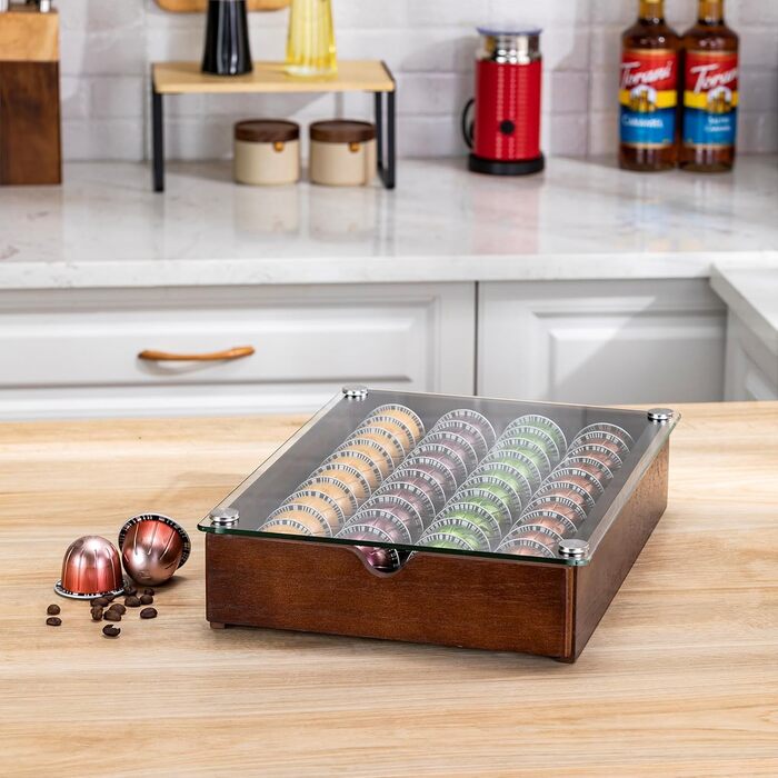 Тримач для капсул Vertuo та Nespresso, ящик з прозорим склом, органайзер для капсул (40 шт.), чорний
