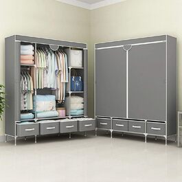 Шафа для одягу Anmas Power,Тканинна шафа для спальні,Вішалка для одягу з висувними ящиками,Складна вішалка для одягу 150 x 45 x 170 см (світло-сірий)