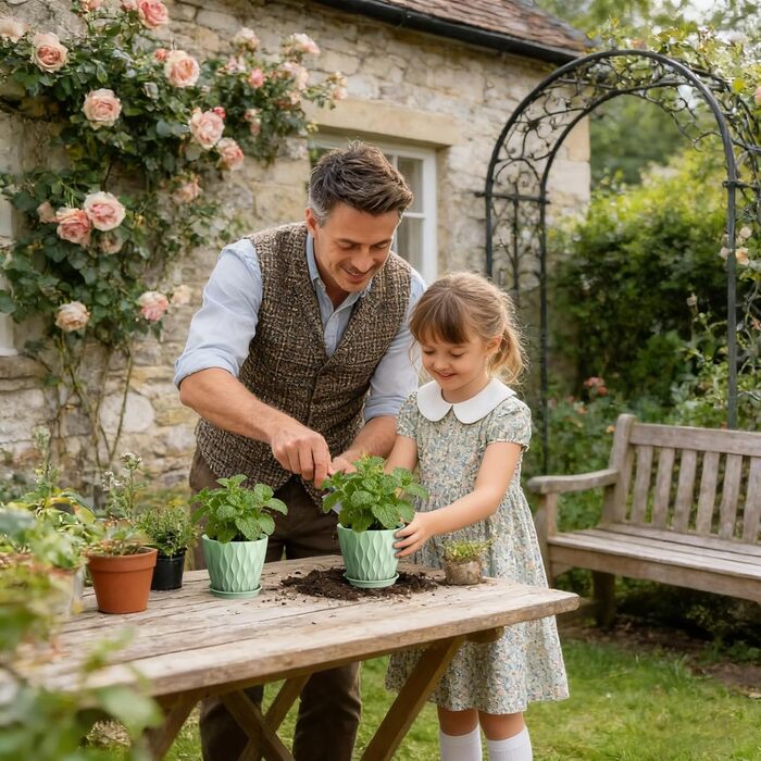 Набір горщиків для квітів 5 шт. об'ємом 20 см, пластикові горщики Dick з підставкою та дренажними отворами, горщик-пересадочний з 3D-фактурою для монстери, герані та кімнатних рослин (зелений, Ø 10,2 см, 5 шт.)