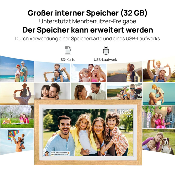 Цифровий фоторамка FRAMEO 21.5 дюймів з IPS LCD сенсорним екраном, Wi-Fi, 32 GB, USB/SD розширення, Auto-Rotate, для кріплення на стіну, жовтий