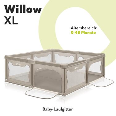 Дитячий манеж LIONELO WILLOW Beige XL, 187x207x68 см - велика площа, сітчасті стінки