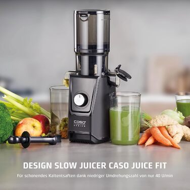 CASO Juice Fit - Швидкий соковитискач, переможець тесту: низька швидкість (40 об/хв), велика завантажувальна горловина 130 мм, чорний