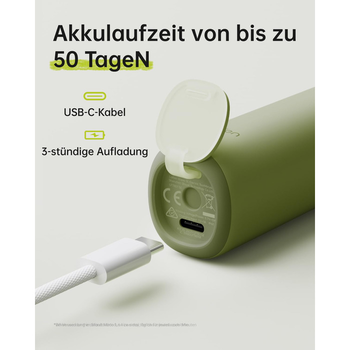 Laifen Wave Spezial: Електрична звукова зубна щітка з вібрацією та осциляцією, для дорослих, з додатком, 2 насадки (зелена)