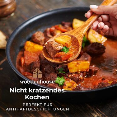 Набір дерев'яних ложок для приготування їжі (10 шт.) з теку - кухонне приладдя, лопатки, ложки для готування, антипригарне покриття, стійкість до нагріву