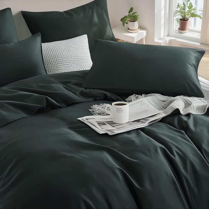 Комплект постільної білизни RUIKASI з бавовни 4-х частинний (200x200 см) сірий - комплект постільної білизни з ремінцем, двоколірний комплект 2 шт. антрацит та світло-сірий