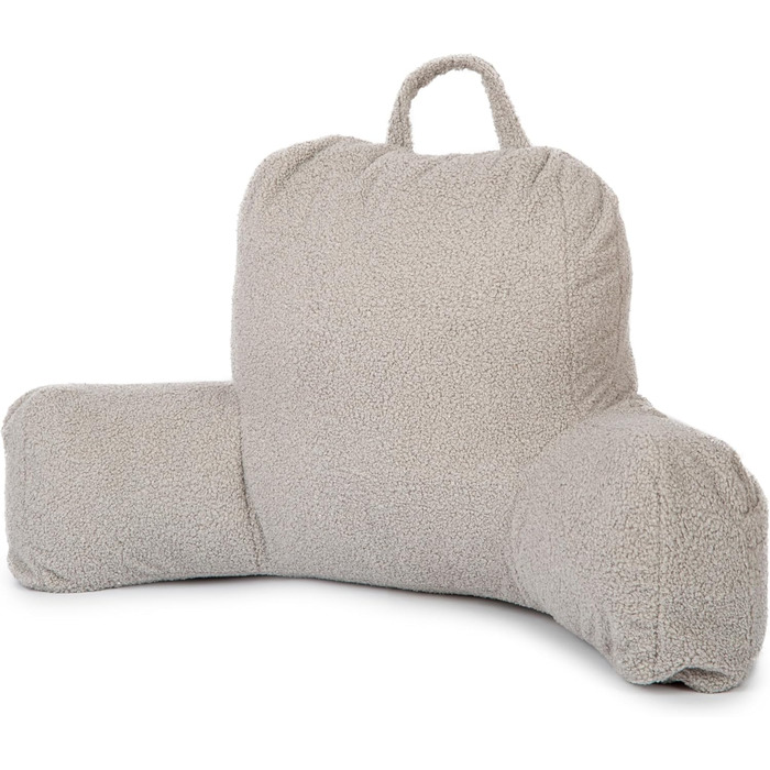 Підголовник Flumi з підлокітниками для читання, перегляду телевізора та відпочинку. Зручний підголовник для ліжка та дивана з знімним, пральним чохлом, наповнювач Foam, з ручкою для перенесення (Boucle Grey)