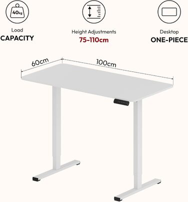 Регульований стіл Sanodesk 110x60 см з суцільною стільницею – компактний стоячий стіл для маленьких приміщень, ергономічний та стильний, білий