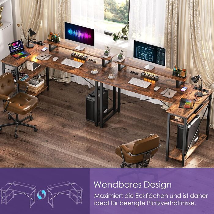 Кутовий ігровий стіл з LED-підсвіткою та розетками, 120x70 см, колір: сіра береза (рустикальний коричневий)