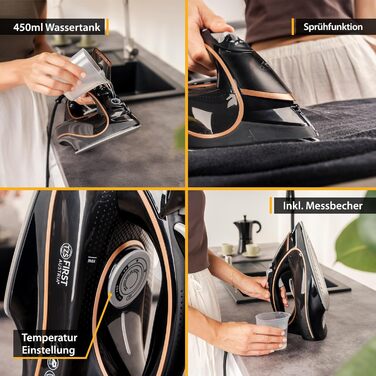 Відпарювач TZS First Austria I 2800-3200W з керамічною підошвою | Самоочищення, вертикальний пар, антинакип, сухе прасування | 0,45л, 1.3кг, білий/мідний