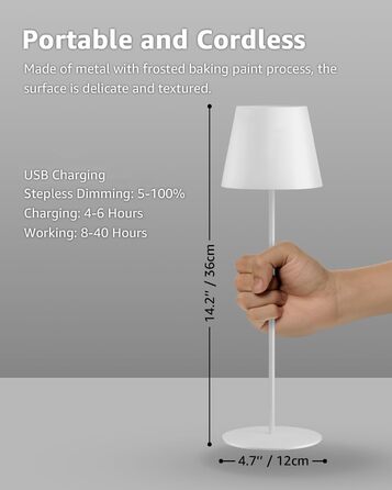 LED-лампа настільна бездротова FUYO, 2 шт. з USB-C зарядкою, регулювання яскравості, 2700K-6000K, для дому та саду (чорна)