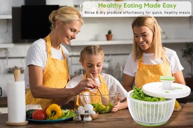 Салатниця-центрифуга Brieftons QuickPush: велика 6.3 кварт, для миття та сушіння овочів та фруктів, зручний одноручний механізм та гальмо, швидкі цикли обертання