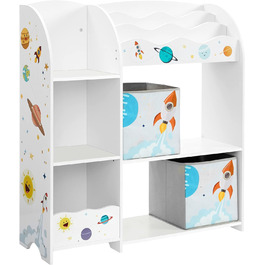 Полиця для дитячої кімнати SONGMICS, органайзер для іграшок, книжкова шафа для дітей, багатофункціональна полиця з 2 ящиками для зберігання, наклейки з космічними мотивами, дитяча кімната, спальня, білий GKR42WT