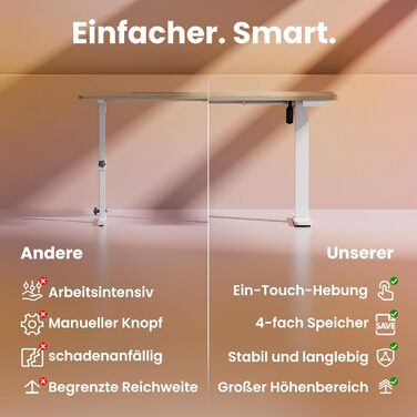 Регульований стіл HUANUO з підйомною механізмом, 4 пам'яті висоти, для дому, офісу та комп'ютера, стоячий стіл, колір: світло-волоський горіх, розмір: 160 x 80 см