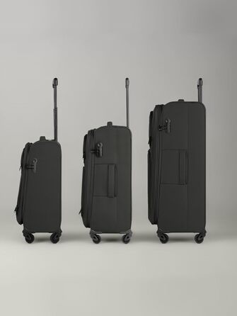 Набір валізак Smartbox (3 шт.) для жінок та чоловіків | Легкі та міцні валізи-ролери, розширювані, з кодовим замком, 4 колеса, чорний колір