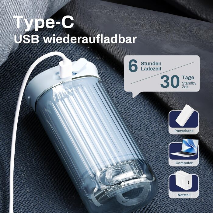 Портативний електричний іригатор для порожнини рота JTF Munddusche Mini, бездротовий, для подорожей, з 5 насадок, 4 режими, 230 мл, водонепроникний (IPX7, блакитний)