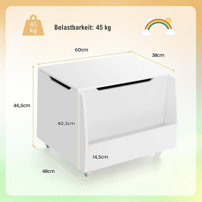 Скриня для іграшок COSTWAY для дітей, дерев'яна скриня для іграшок з книжковою шафою та кришкою, дитяча лавка з місцем для зберігання на колесах, ящик для іграшок для ігрової кімнати, вітальні, дитячої, білий