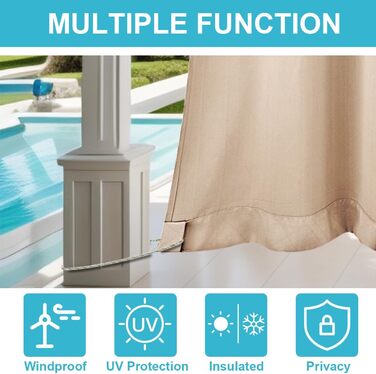 Комплект погодостійких штор Jianyana Outdoor Curtain з 2 шт. з люверсами для балконного патіо Pergola (сірий, 132x274 см)