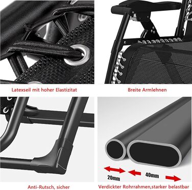 Розкладний шезлонг для саду та відпочинку на природі - Gartenliege, 200 кг, чорний