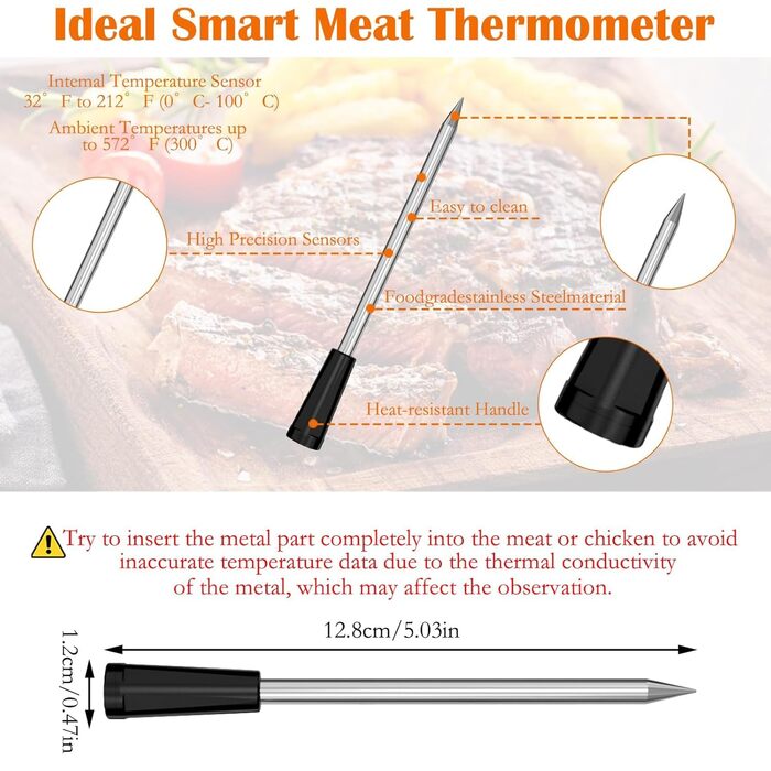 Бездротовий термометр для м'яса DAWRIS з Bluetooth, 100 м, IPX7, для приготування на грилі, барбекю, духовці, ротисерії, копчення