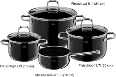 Набір каструль Silit Elegance Line Induktion, 4 шт., Silargan, чорний, без нікелю