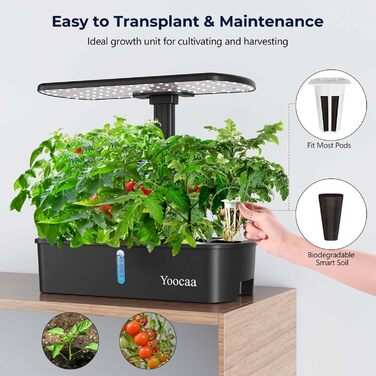 Yoocaa гідропонна система вирощування для 12 рослин, кримний сад для трав з автоматичним таймером, насосом, регульованою висотою, Smart Garden-набір для вирощування (без насіння)