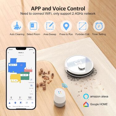 Робот-пилосос Lubluelu 3-в-1 з функцією миття, 4500Pa, лазерна навігація, 5 карт, 55dB, для тварин, килимів, твердих підлог (SL60D)