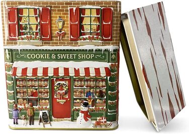 Олово MediMuc, коробка для випічки, Подарункова коробка, колекційна коробка-Об'єм 1000 мл розміри 12,0 x 7,5 x 15,0 см (зимове печиво та солодощі в таунхаусі)