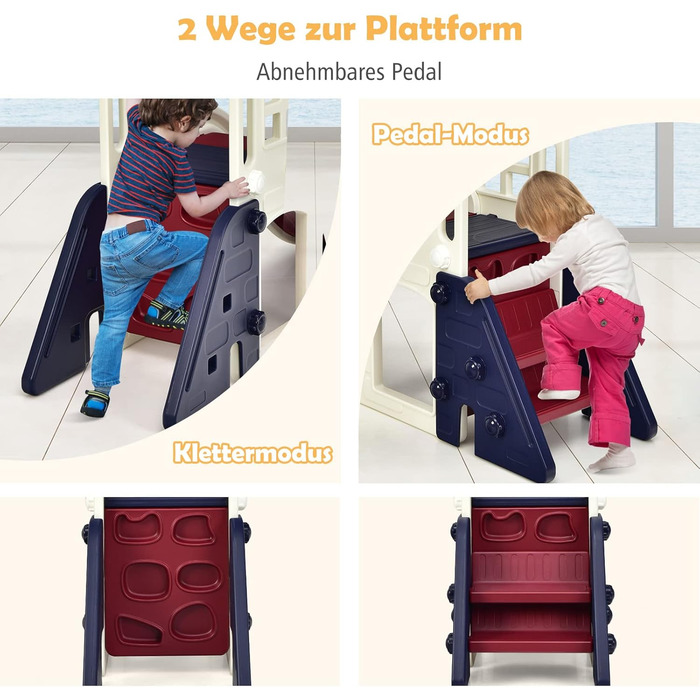 Дитячий ігровий комплекс COSTWAY 6-в-1: гірка, драбинка, баскетбольний кошик, кільця, тунель, телескоп - блакитний, для дітей від 3 років