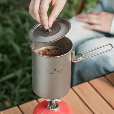 Титанковий казанок iBasingo 900мл з кришкою - казанок для кемпінгу, приготування їжі на відкритому повітрі, подорожей та пікніків