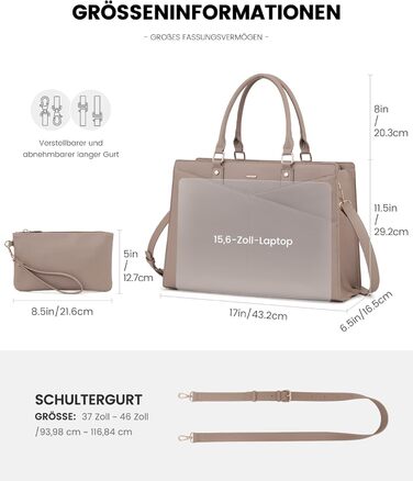 Сумка для ноутбука LOVEVOOK: жіноча сумка-шоппер, сумка для роботи, навчання, офісу, бізнесу, 15.6 дюймів, чорний (Y-khaki Sand)