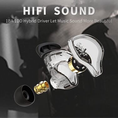 Навушники CCZ Melody In Ear Hybrid Dual Driver 1BA1DD HiFi IEM Deep Bass, прозорий чорний