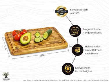 Обробна дошка SOLTAKO з оливкового дерева, антибактеріальна, ручної роботи, можна використовувати з обох боків, 33x22 см