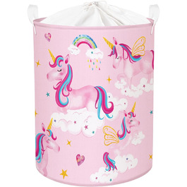 Складна кругла корзина для білизни з зображенням рожевого єдинорога, 45 л, для дівчаток, для спальні, з райдужним хмарою, кошик для зберігання одягу