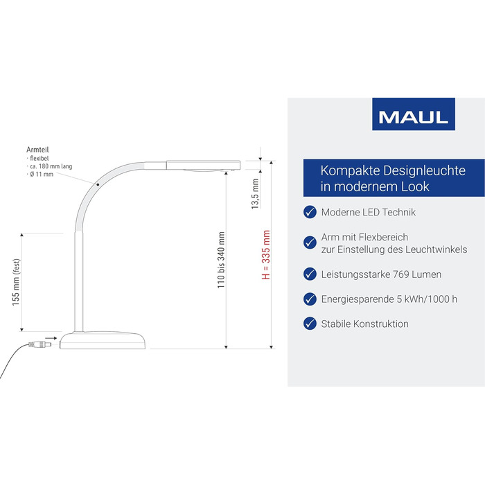 Світлодіодна настільна лампа Maul MAULjoy Маленька, гнучка настільна лампа з підставкою 3000K тепле біле світло