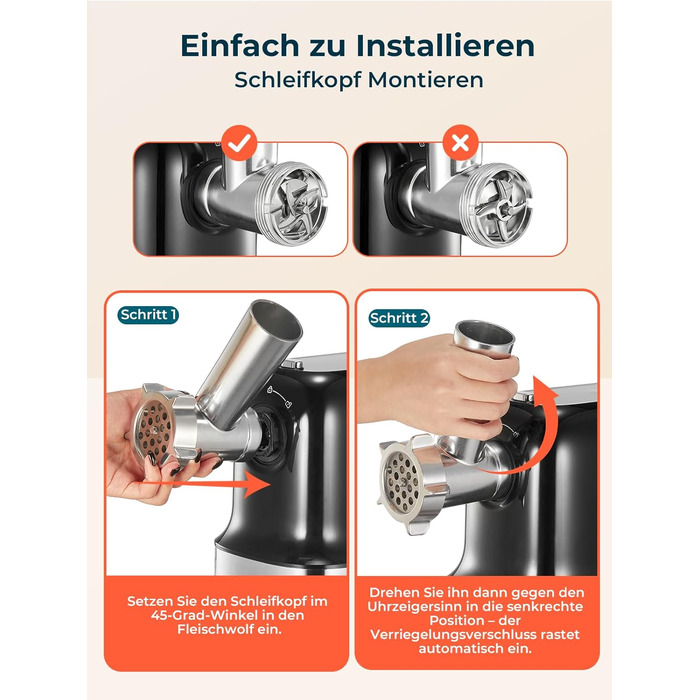 М'ясорубка електрична Fohere 2000 Вт з насадками для ковбас та кубів, 3 диски (3/5/7 мм), чорна