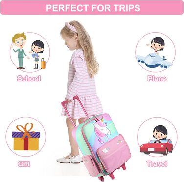 Витончений дитячий валізу, красивий дорожній валізу для дівчаток, ручна поклажа, дитячий візок з колесами, 18 дюймів, райдужний єдиноріг