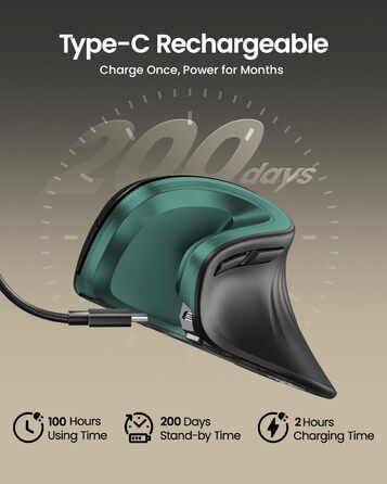 ProtoArc EM11 NL Вертикальна миша, бездротова, для ПК, iPad, Mac, Windows - чорно-зелена